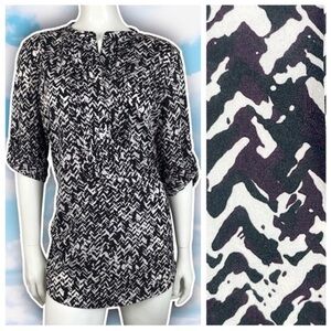 ❤️ CALVIN KLEIN Abstract Chevron Split Neck Tunic Blouse Funky Career Office CK